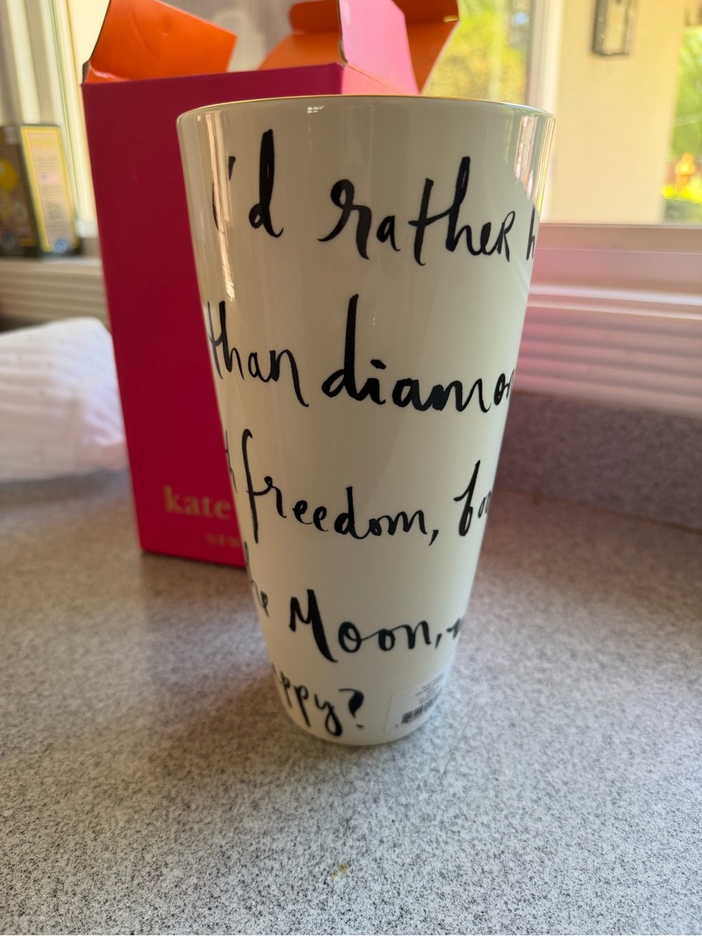 kate spade White Ceramic Vase with Black Script
